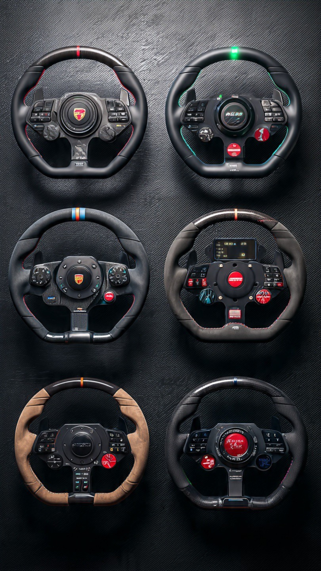 Colección de volantes de Sim Racing personalizados con fibra de carbono y botones iluminados